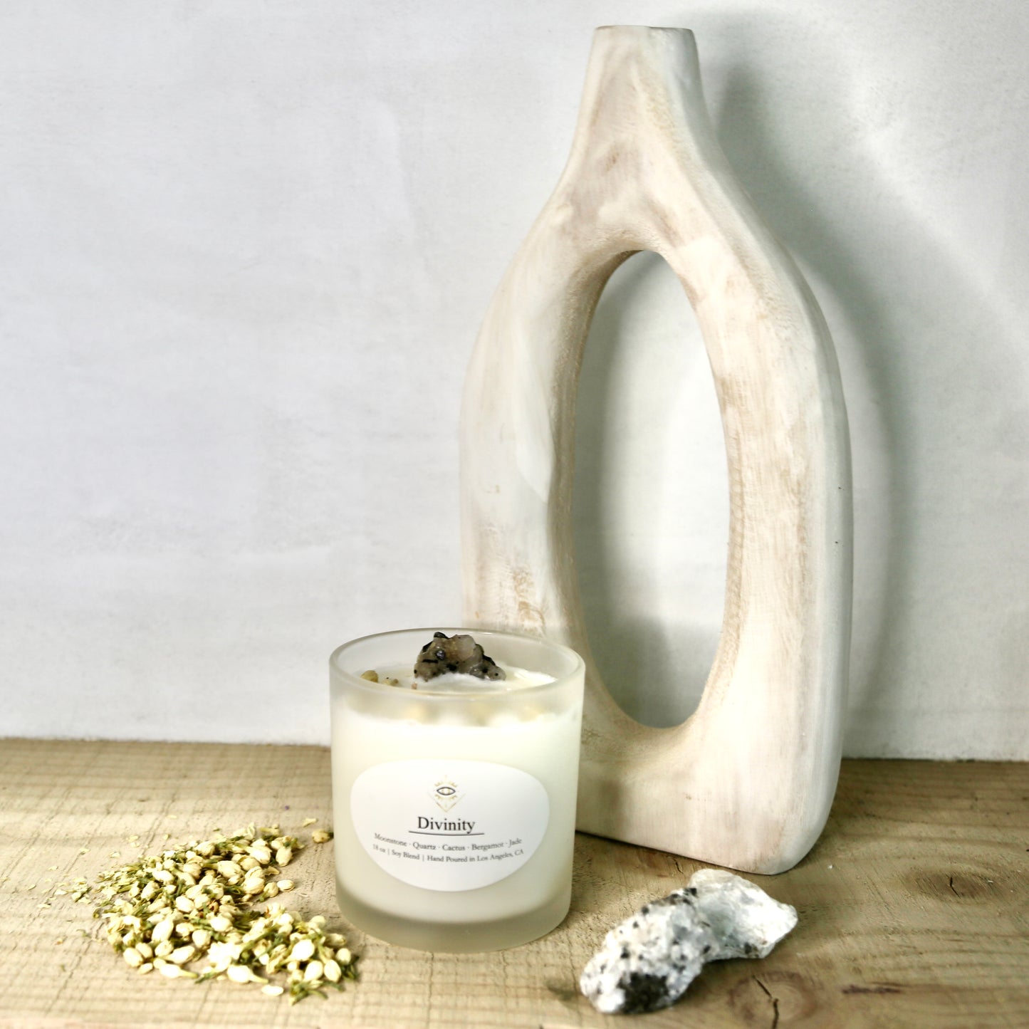 Divinity Intention Candle: Moonstone + Crystal Quartz