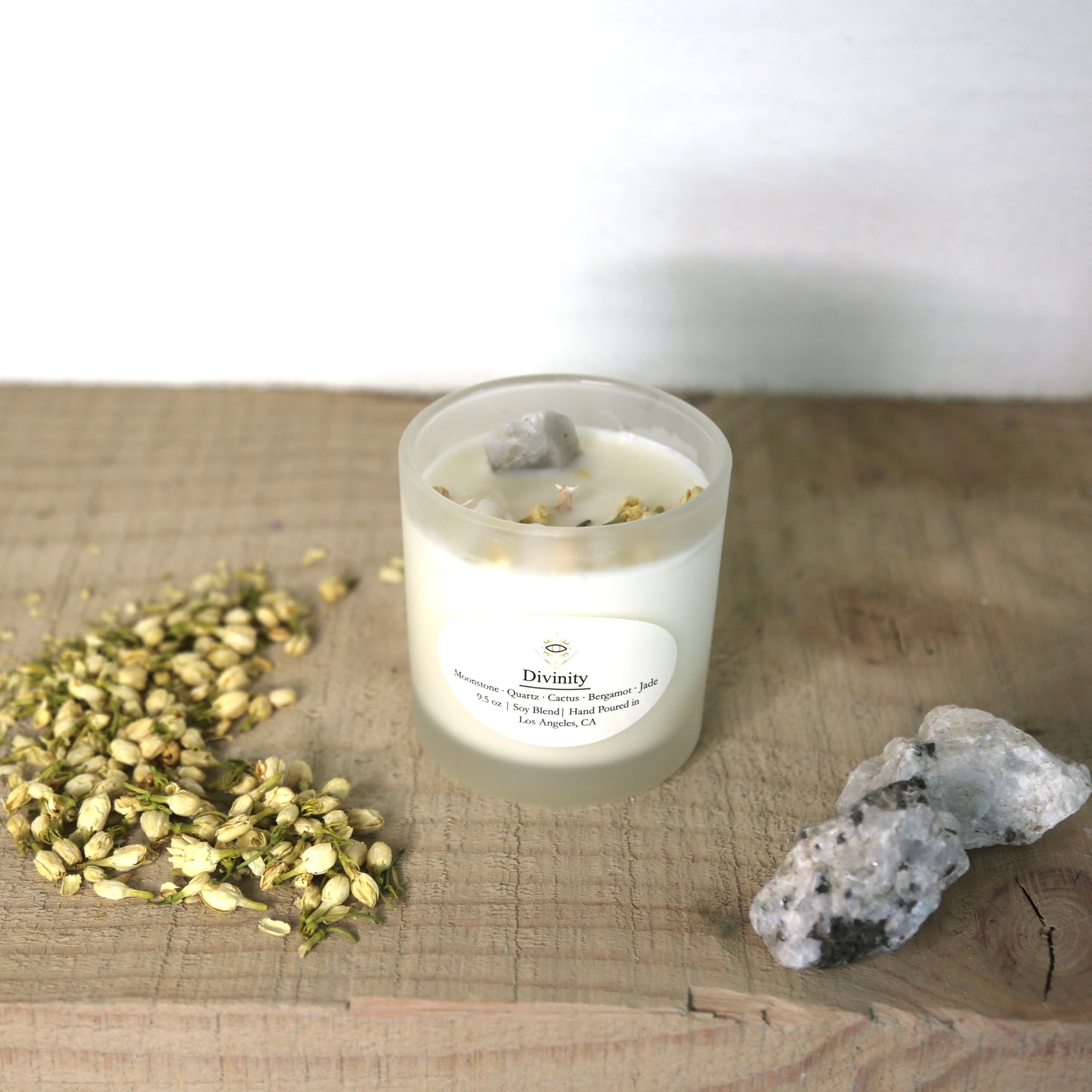 Divinity Intention Candle: Moonstone + Crystal Quartz