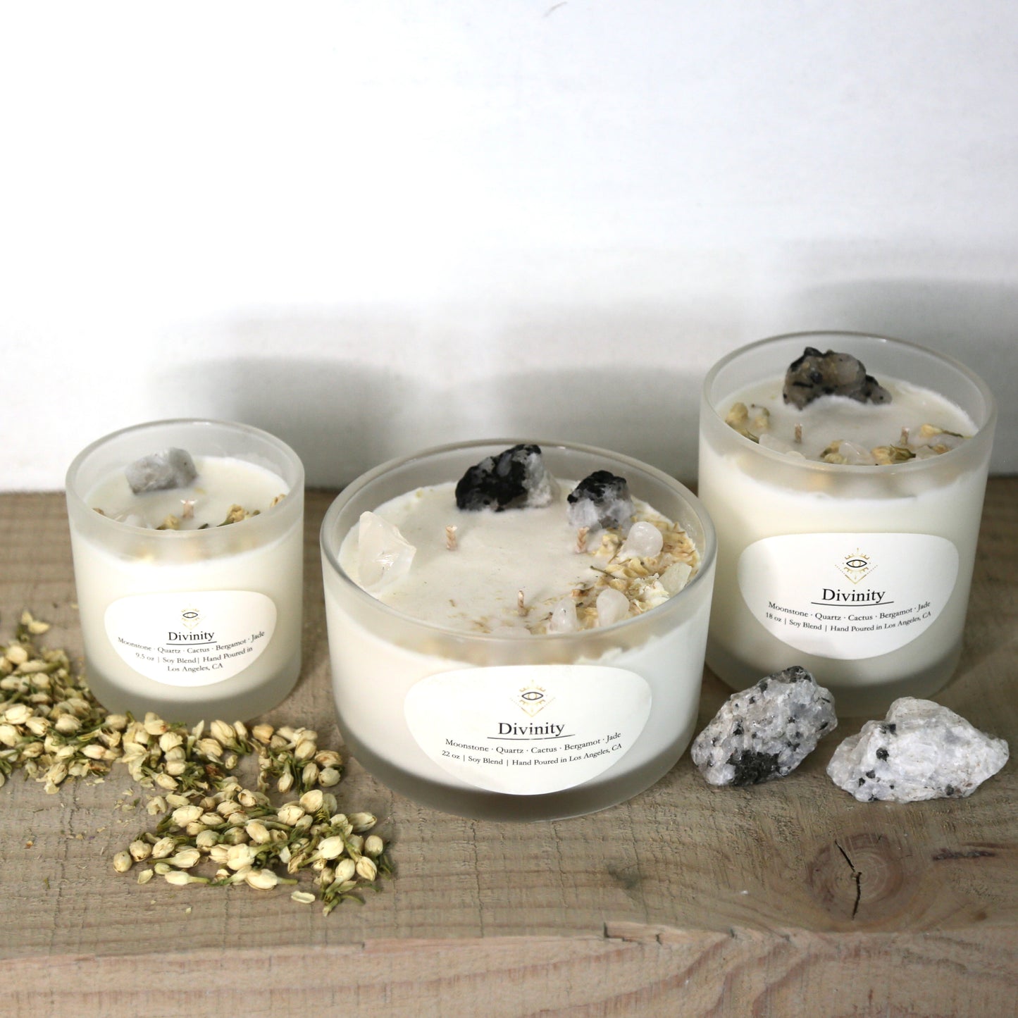 Divinity Intention Candle: Moonstone + Crystal Quartz