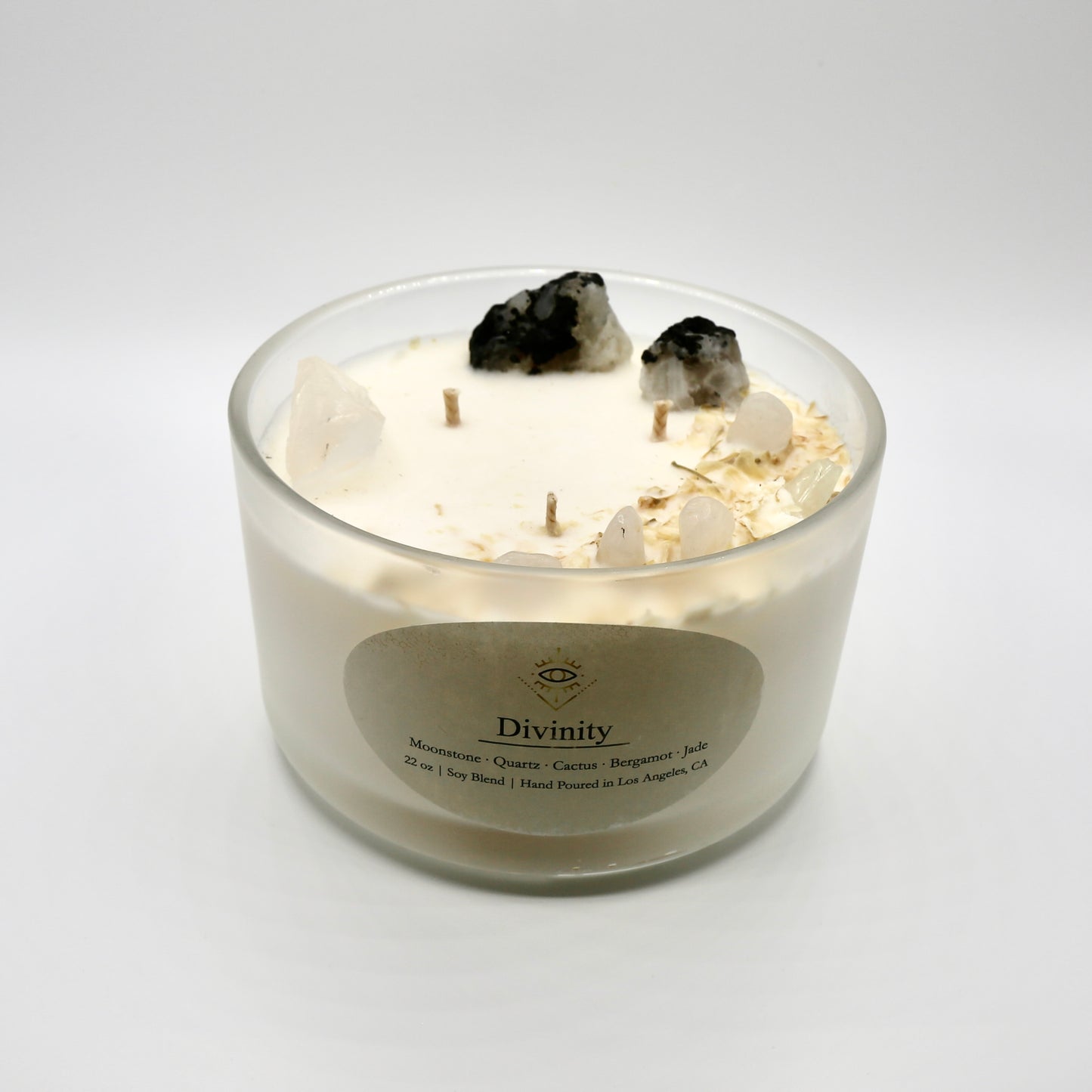 Divinity Intention Candle: Moonstone + Crystal Quartz