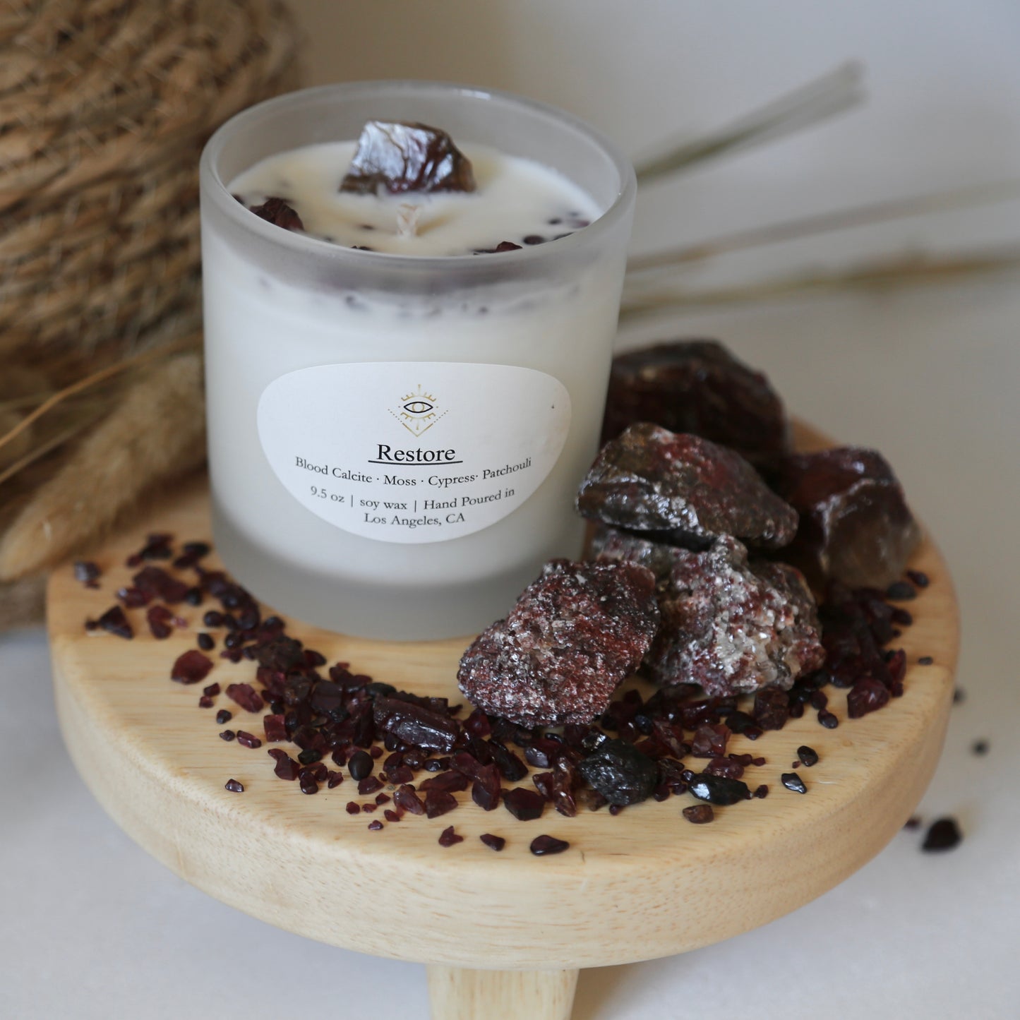 Restore Intention Candle: Bloodstone + Ruby Crystals