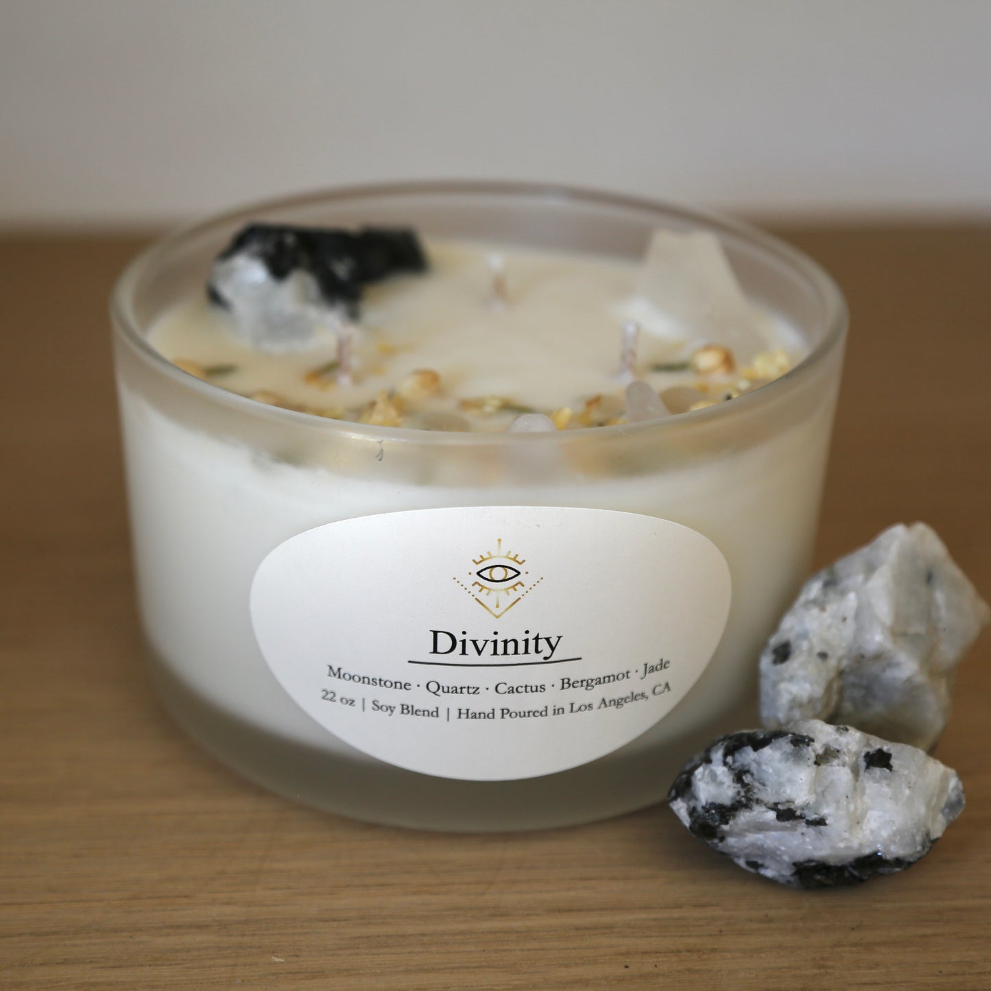 Divinity Intention Candle: Moonstone + Crystal Quartz