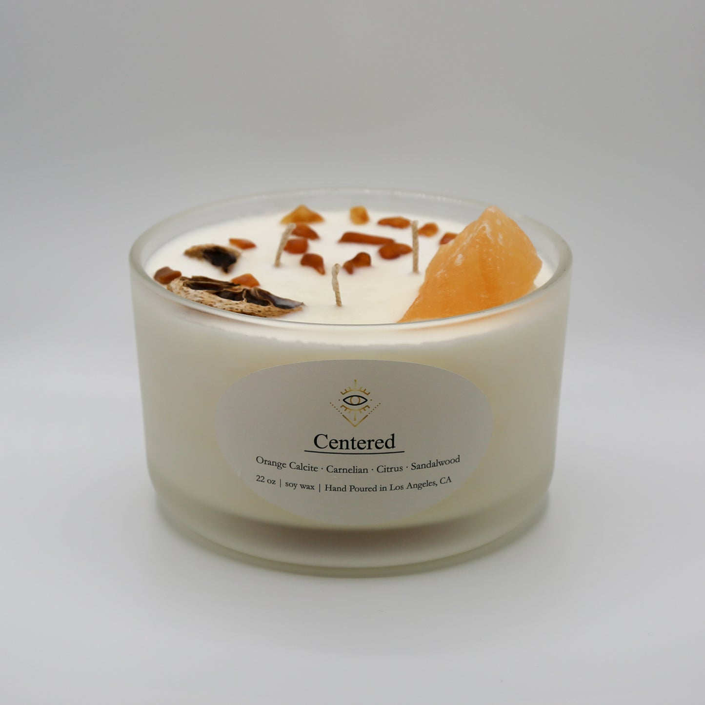 Centered Intention Candle: Orange Calcite + Carnelian Crystals