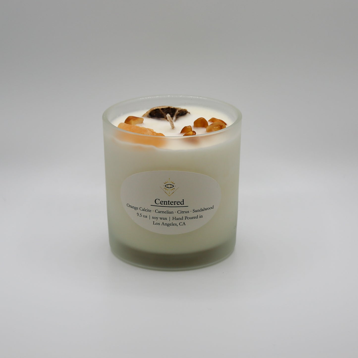Centered Intention Candle: Orange Calcite + Carnelian Crystals