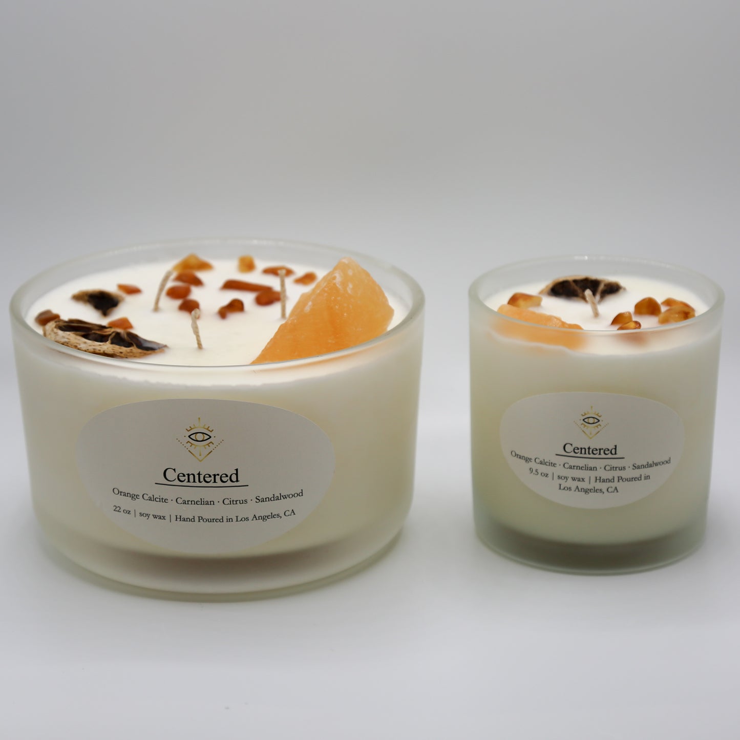 Centered Intention Candle: Orange Calcite + Carnelian Crystals