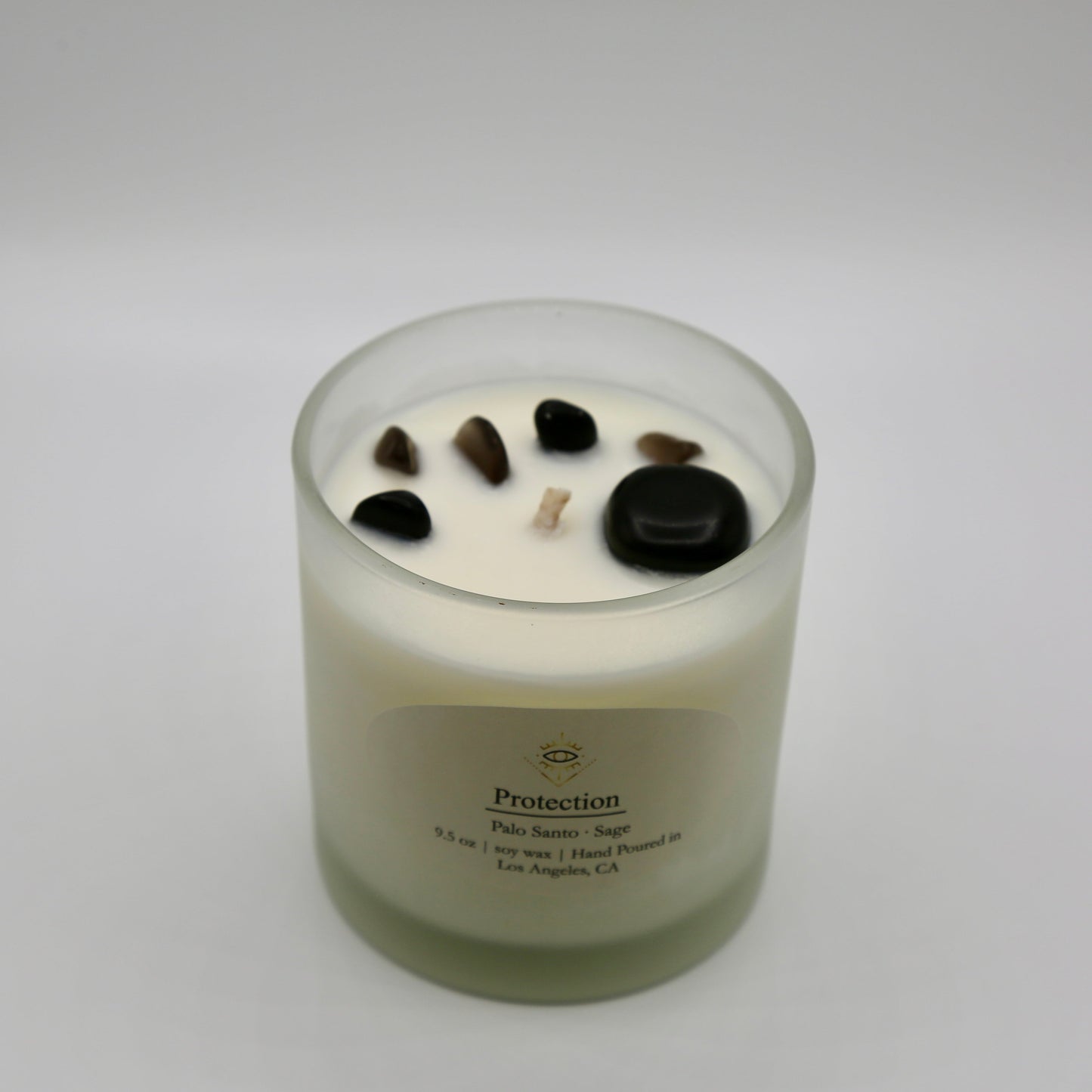 Protection Intention Candle: Obsidian + Palo Santo & Sage