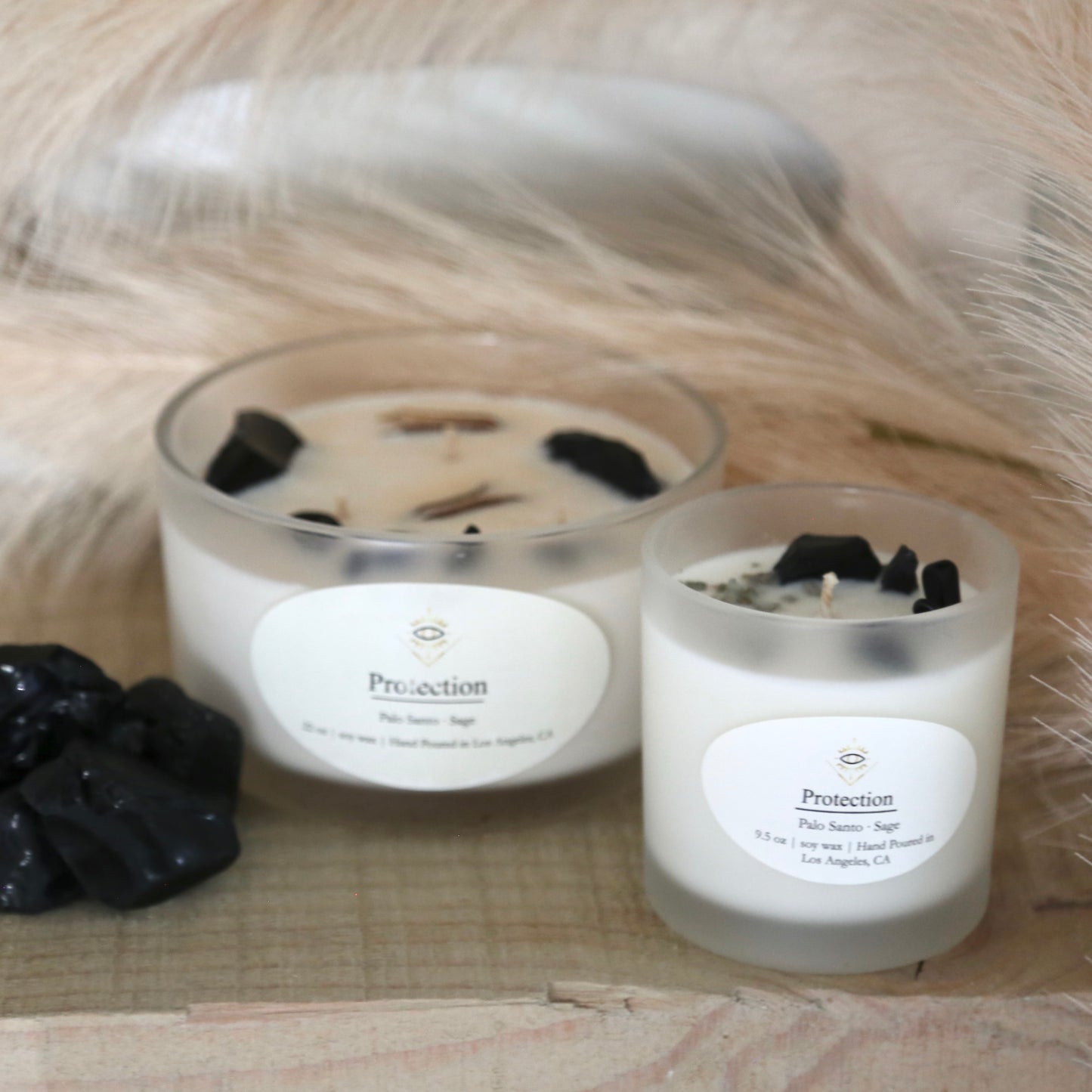 Protection Intention Candle: Obsidian + Palo Santo & Sage