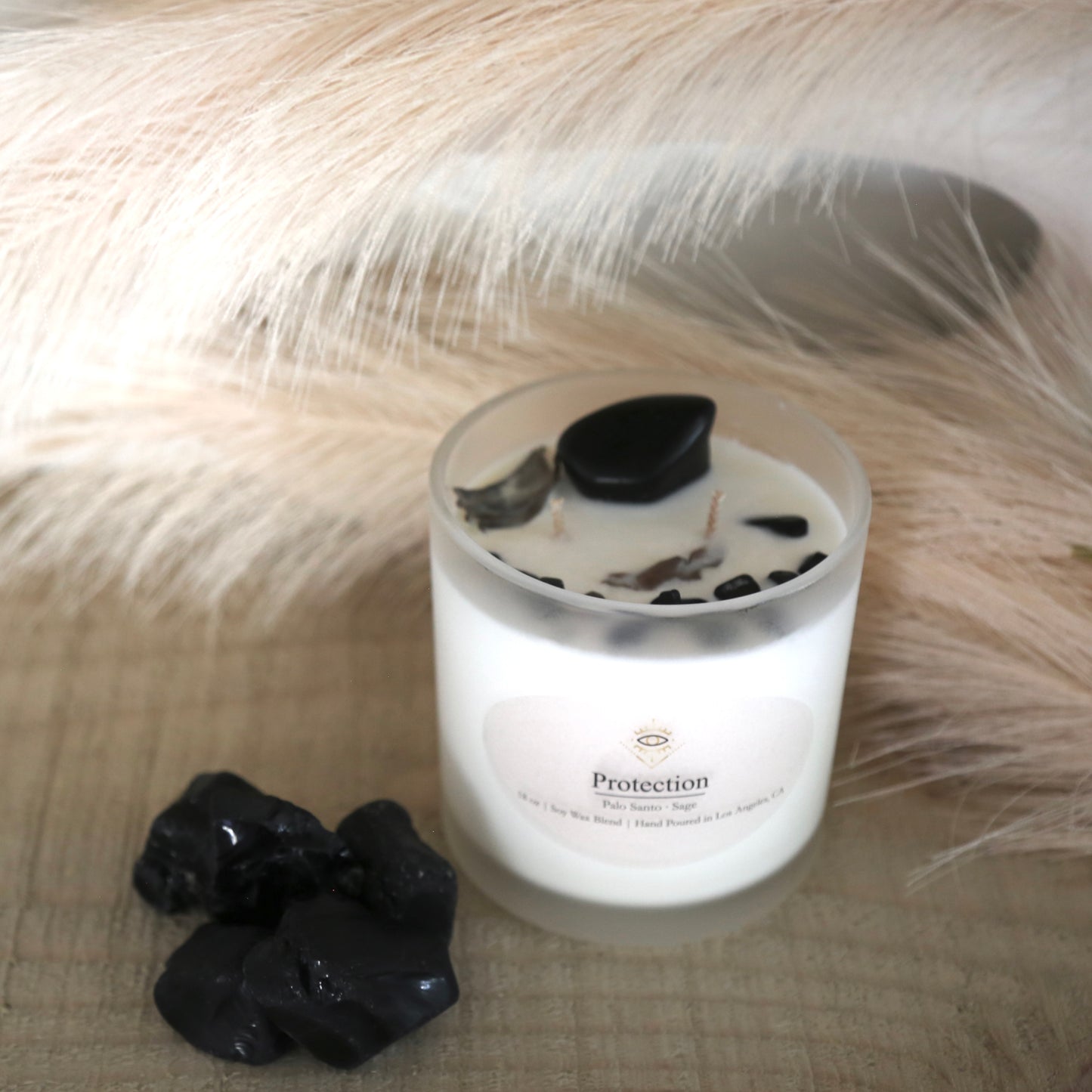 Protection Intention Candle: Obsidian + Palo Santo & Sage