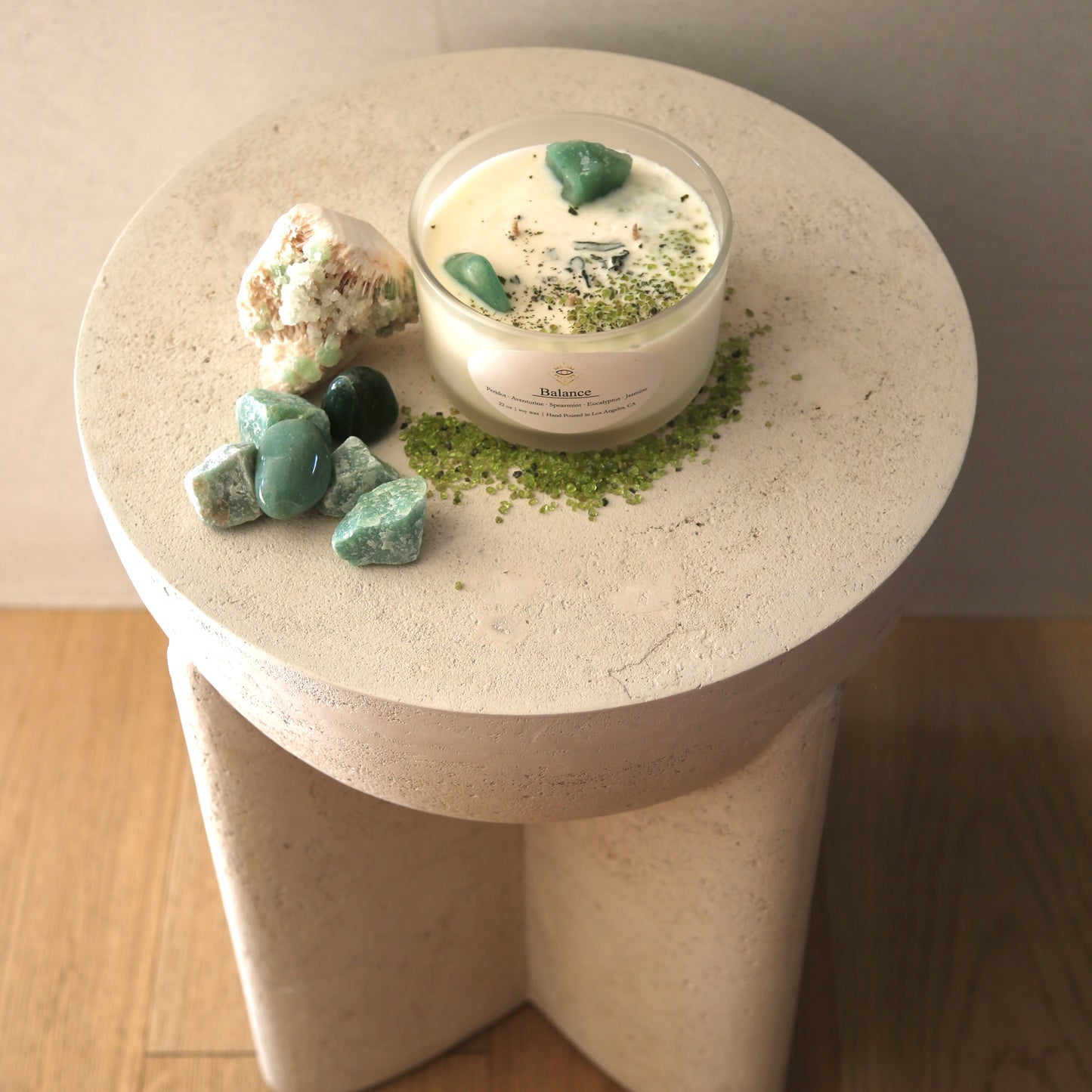Balance Intention Candle: Green Aventurine + Peridot Crystals