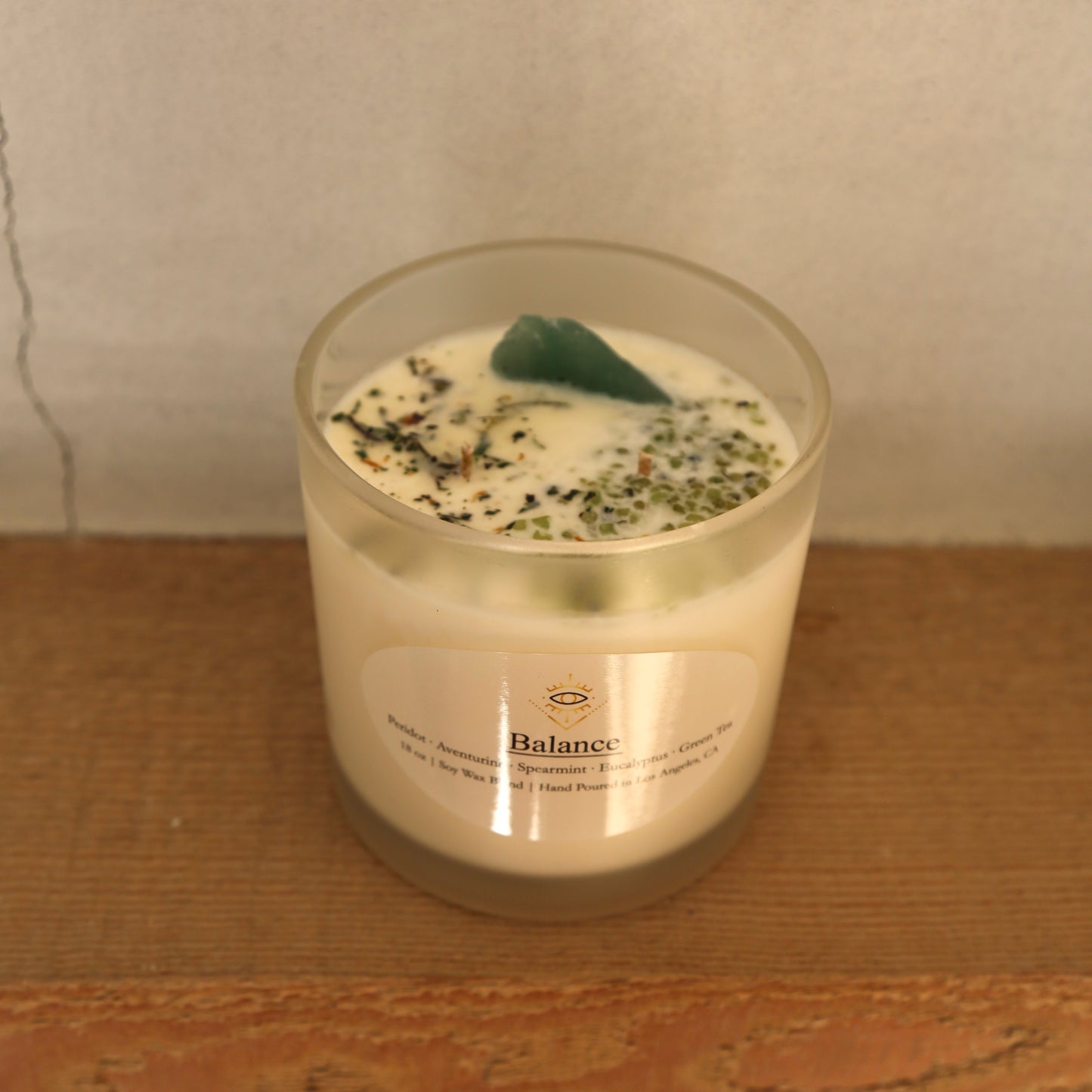 Balance Intention Candle: Green Aventurine + Peridot Crystals