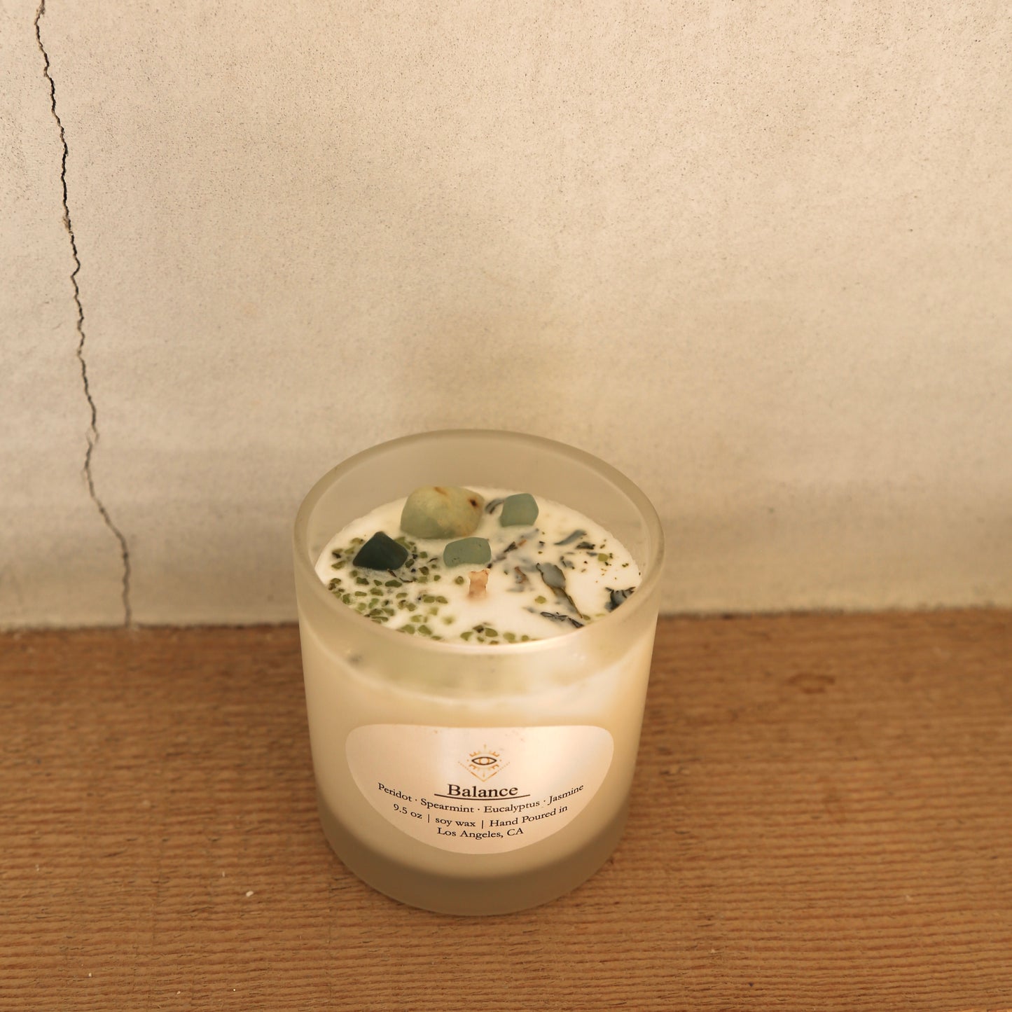 Balance Intention Candle: Green Aventurine + Peridot Crystals