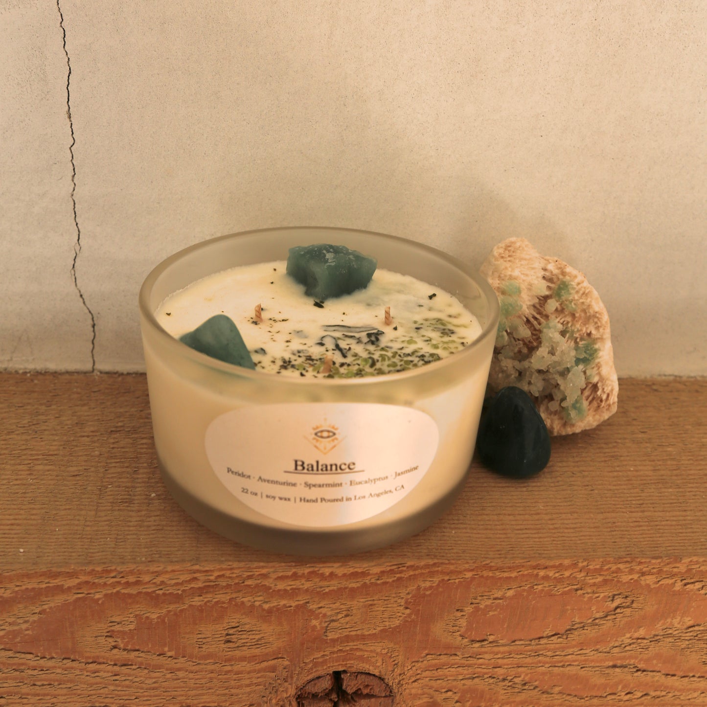 Balance Intention Candle: Green Aventurine + Peridot Crystals