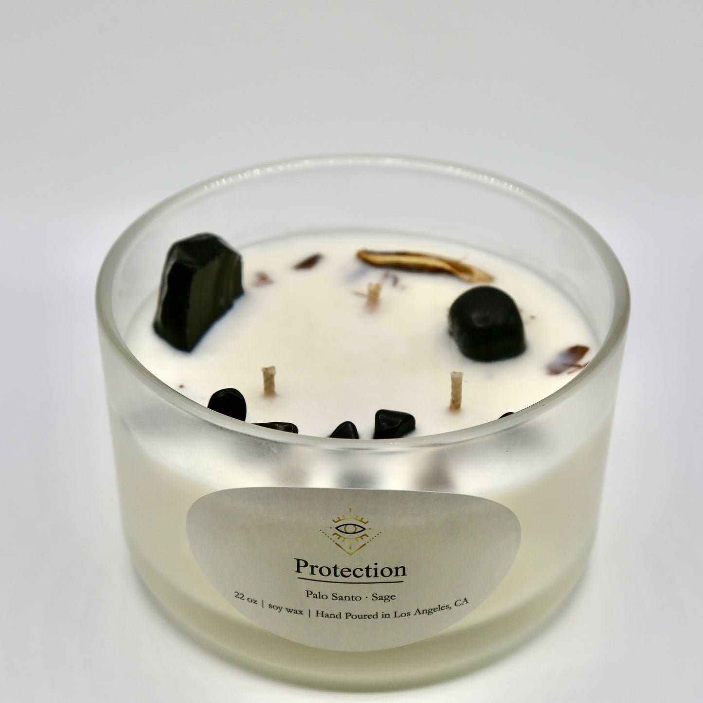 Protection Intention Candle: Obsidian + Palo Santo & Sage